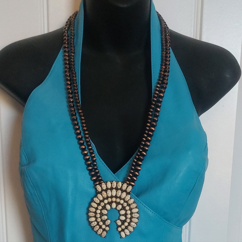 White Squash Blossom Native American Styled Necklace & Earring Set